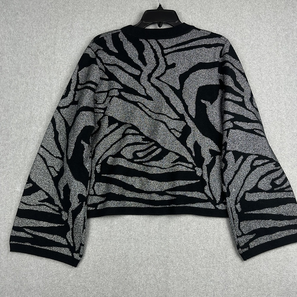 H&M Sweater Womens Large Black Metallic Animal Print Knit Crewneck Pullover - Picture 6 of 7